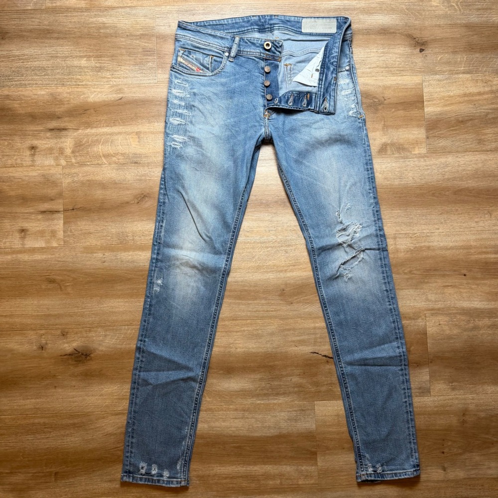 Diesel Sleenker Jeans Mens‎ 29x30 Light Blue Slim Skinny Distressed Denim 085AH